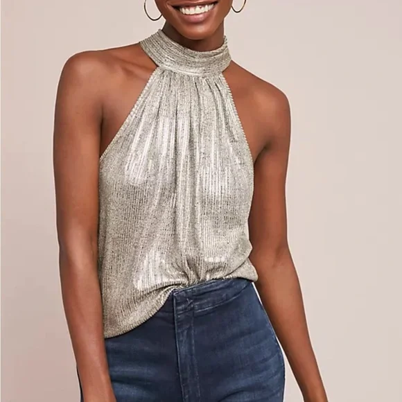 Anthropologie Maeve Metallic Silver Skirt - Picture 8 of 9